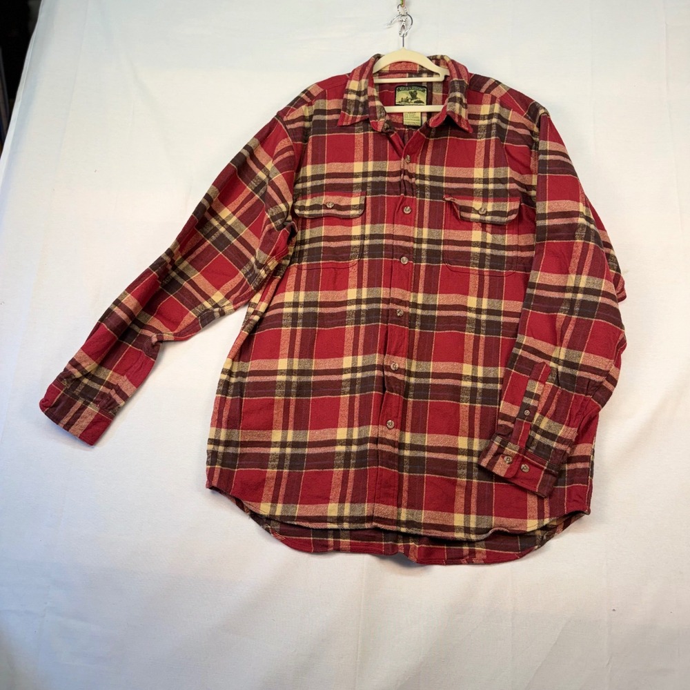Field & Stream Mens XXL Tall Red Plaid Flannel Button Down Shirt 100% Cotton